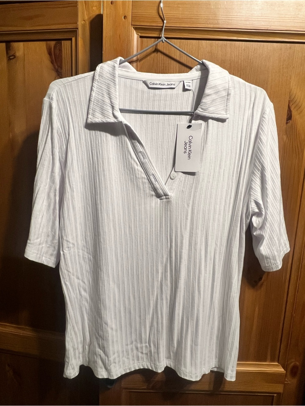 Calvin Klein White Ribbed Polo Top
